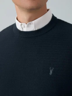 Next Bleu marine - Pull Oxford texturé coupe classique Hot