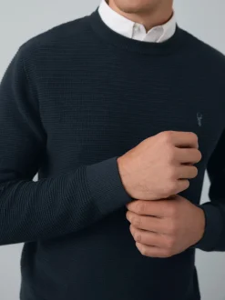 Next Bleu marine - Pull Oxford texturé coupe classique Hot