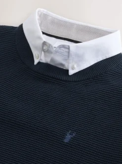 Next Bleu marine - Pull Oxford texturé coupe classique Hot