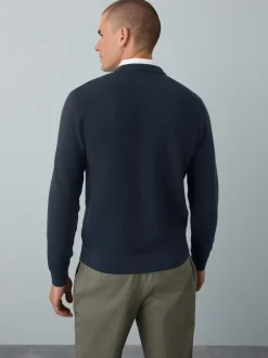 Next Bleu marine - Pull Oxford texturé coupe classique New