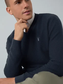 Next Bleu marine - Pull Oxford texturé coupe classique New