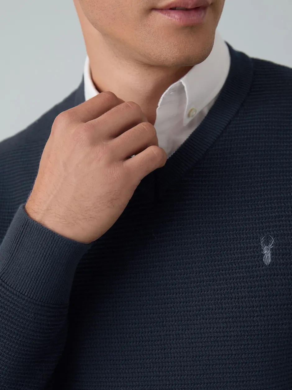 Next Bleu marine - Pull Oxford texturé coupe classique New