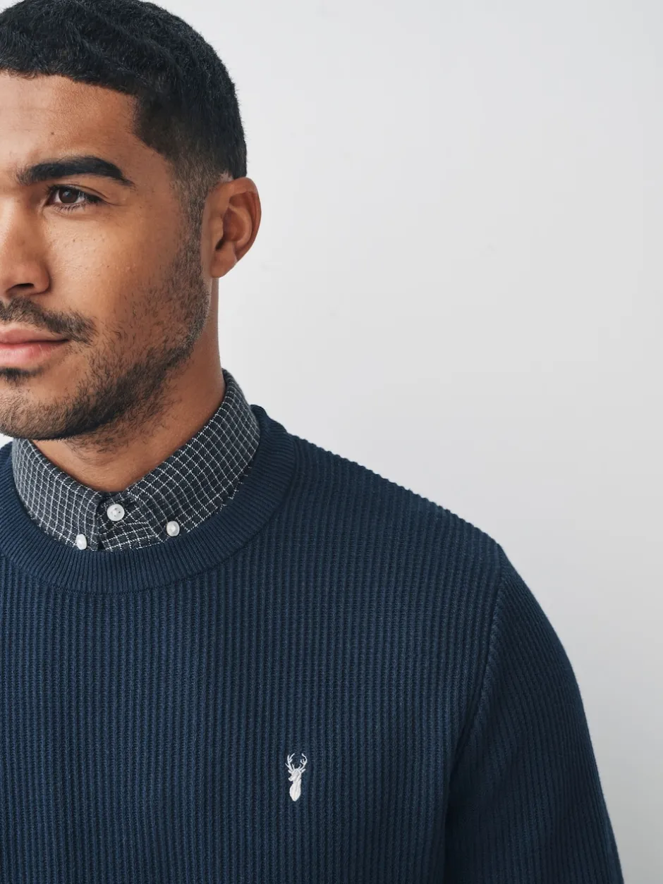 Next Bleu marine - Pulls Coupe classique côtelé à Texture simulée