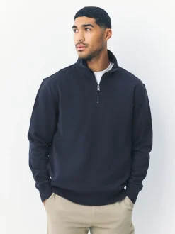 Next - Quart de zip - Sweat-shirt en jersey riche en coton Bleu marine Online