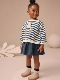 Next Bleu marine à rayures - Robe sweat à jupe en maille (3mois7ans) Sale
