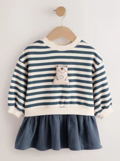 Next Bleu marine à rayures - Robe sweat à jupe en maille (3mois7ans) Sale
