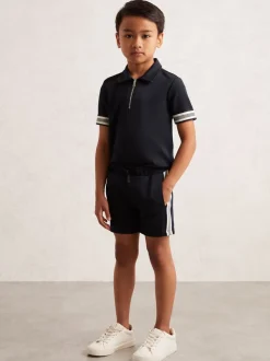 Reiss Bleu marine - Short Terry texturé à bandes latérales Discount