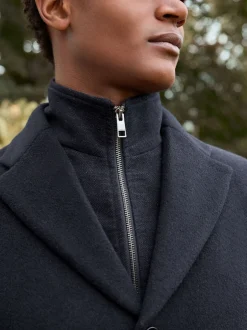 Next Bleu marine - Signature Manteau en laine richement rembourré en tissu italien doux au toucher Col cheminée Coat