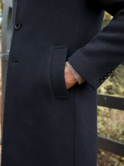 Next Bleu marine - Signature Manteau en laine richement rembourré en tissu italien doux au toucher Col cheminée Coat