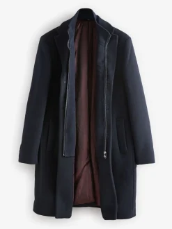 Next Bleu marine - Signature Manteau en laine richement rembourré en tissu italien doux au toucher Col cheminée Coat