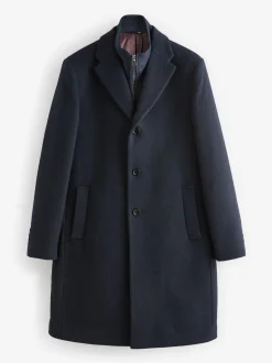 Next Bleu marine - Signature Manteau en laine richement rembourré en tissu italien doux au toucher Col cheminée Coat