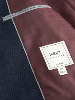Next - Slim Fit (Slim Fit) - Veste de costume texturée Bleu marine Discount