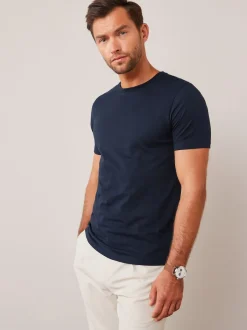 Next - Slim Fit (Slim Fit) - T-shirt Essential Col rond en coton Bleu marine Hot