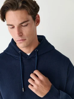 Next Bleu marine - Sweat à capuche texturé linéaire