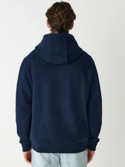 Next Bleu marine - Sweat à capuche texturé linéaire