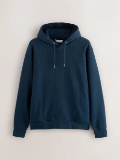 Next Bleu marine - Sweat à capuche texturé linéaire