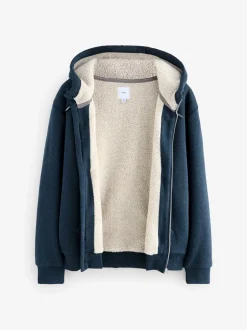 Next Bleu marine - Sweat à capuche zippé doublé en polaire en peau de mouton