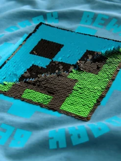 Next Bleu marine - T-shirt Minecraft à sequins (3-16ans) Outlet