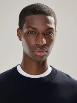 Next Bleu marine - Uni - Pull col rond riche en coton coupe classique Discount