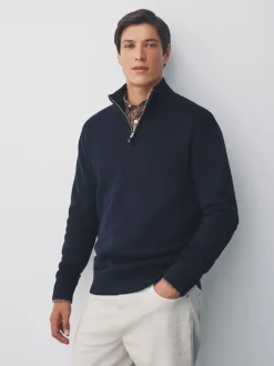 Next - Uni - Pull N.Premium Coupe classique 100% Coton Premium à fermeture éclair Bleu marine Best