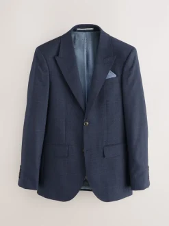 Next Bleu marine - Veste de costume à carreaux 100% laine italienne Marzotto coupe ajustée Hot