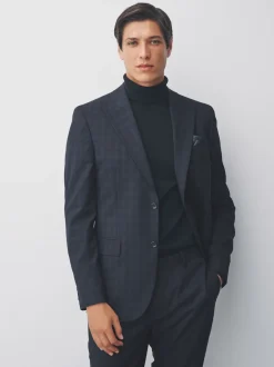 Next Bleu marine - Veste de costume slim à carreaux Clearance