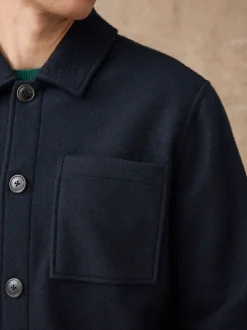 Next Bleu marine - Veste-chemise en polaire aspect laine New