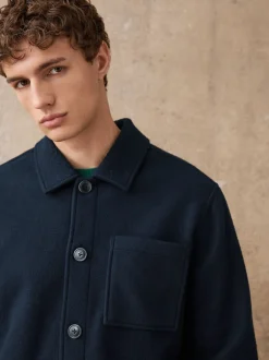 Next Bleu marine - Veste-chemise en polaire aspect laine New