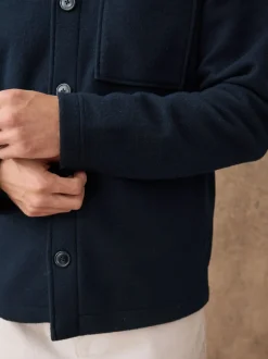 Next Bleu marine - Veste-chemise en polaire aspect laine New