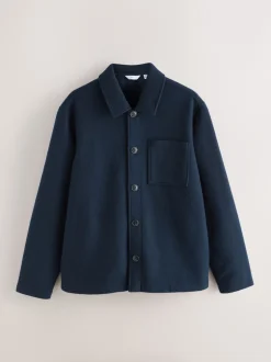 Next Bleu marine - Veste-chemise en polaire aspect laine New