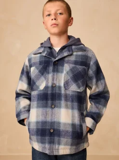 Next Bleu marine - Veste-chemise à carreaux à capuche doublée Borg (3-16ans) New