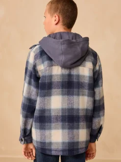 Next Bleu marine - Veste-chemise à carreaux à capuche doublée Borg (3-16ans) New