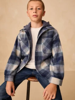 Next Bleu marine - Veste-chemise à carreaux à capuche doublée Borg (3-16ans) New