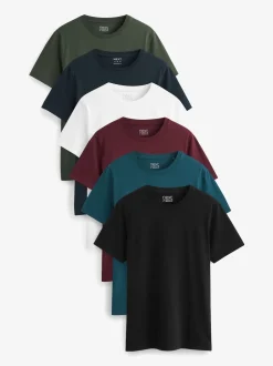 Next - Ajustement régulier - Lot de t-shirts essentiels en coton 6 Bleu marine/ Bleu sarcelle/ Blanc/ Noir/ Vert/ bordeaux Sale