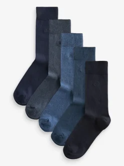 Next Bleu marine chiné - Lot de 5 - Chaussettes fraîches brodées durables Discount