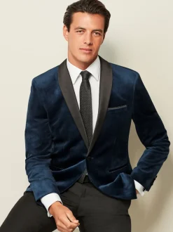 Next Bleu marine foncé - Slim Fit (Slim Fit) - Blazer en velours Discount