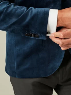 Next Bleu marine foncé - Slim Fit (Slim Fit) - Blazer en velours Discount