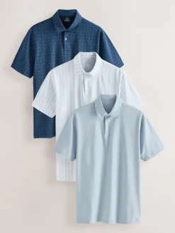 Next - Polo en jersey Manches courtes 3 Pack Bleu marine géométrique Best