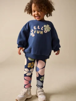 Next Bleu marine motif floral - Ensemble Sweatshirt et Leggings (3mths-7yrs) Online