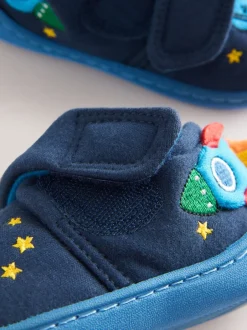 Next - Chaussons Cupsole doublés chauds Bleu marine motif fusée Sale