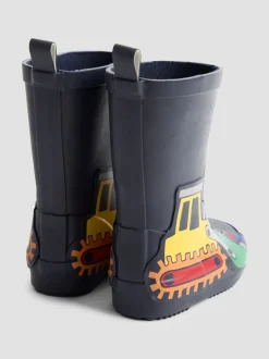 Jojo Maman Bébé Bleu marine motif pelleteuse - Bottes de pluie unies Best