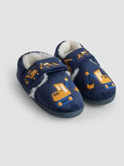 Jojo Maman Bébé - Chaussons Bleu marine motif pelleteuse Discount