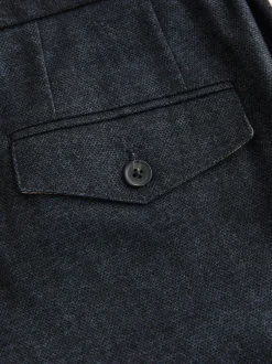 Next Bleu marine texturé - Pantalon élégant en coton brossé coupe classique