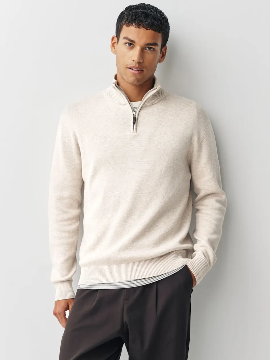 Next Bleu marine/avoine - Lot de 2 pulls N. Premium 100% coton Coupe classique Premium Quarter Zip