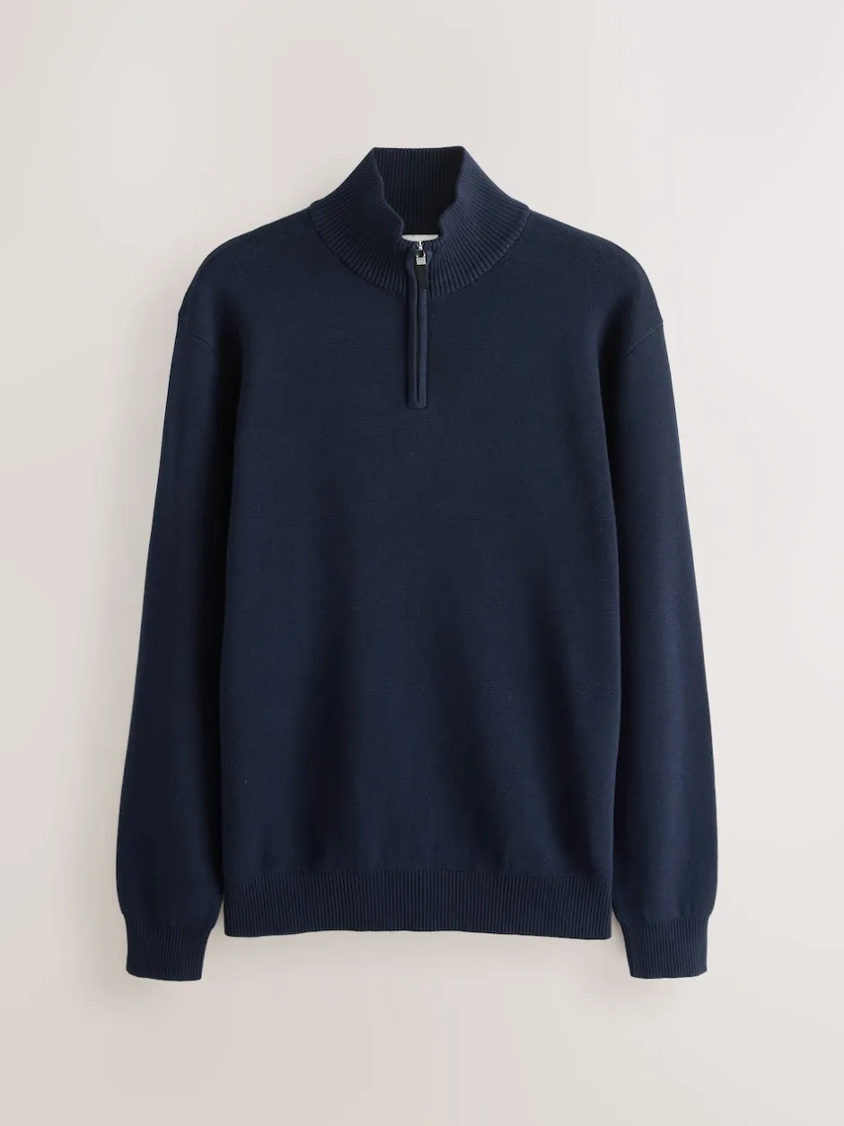 Next Bleu marine/avoine - Lot de 2 pulls N. Premium 100% coton Coupe classique Premium Quarter Zip
