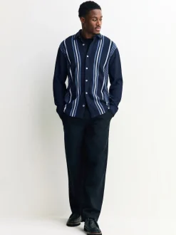 Next Bleu marine/blanc - Chemise rayée en jersey Manches courtes New