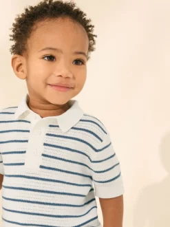 Next Bleu marine/blanc - Polos Col boutonné en maille 100% coton (3mois-7ans) Online