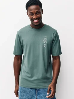 Next - Ajustement régulier - T-shirt Graphic Imprimé 3 Pack Bleu marine/Blanc Écru/Bleu canard Online