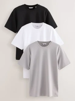 Next Bleu marine/blanc/pierre - Lot de 3 t-shirts épais doux au toucher Discount