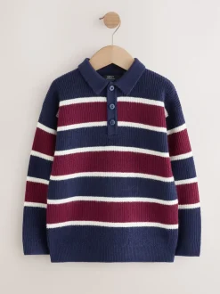 Next Bleu marine/Bordeaux Rayure - Chemises de rugby en maille (3-16ans) Discount